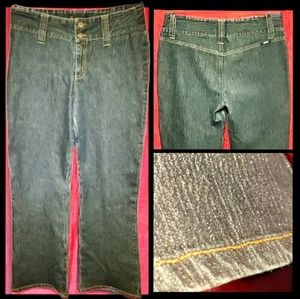 Vtg Y2K Spacegirlz blk metallic glitter flecks denim butt sculpt flare jeans 10
